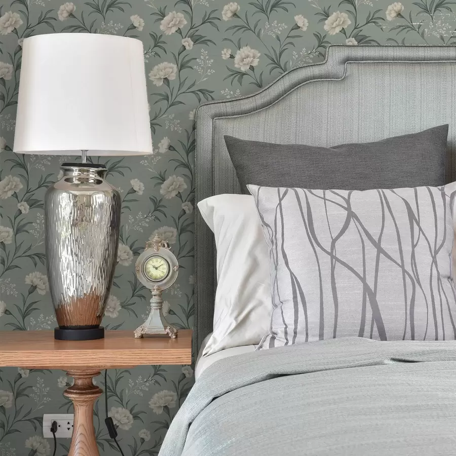 Фототапет Прахни карамфили на сиво-синьозелен фон, изтънчен принт a00610