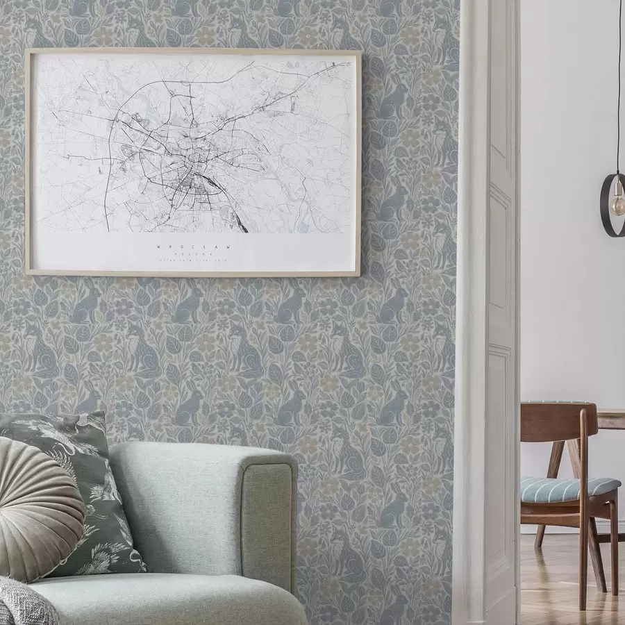 Фототапет Горски животни и цветя: лисица и заек в сини тонове a00613