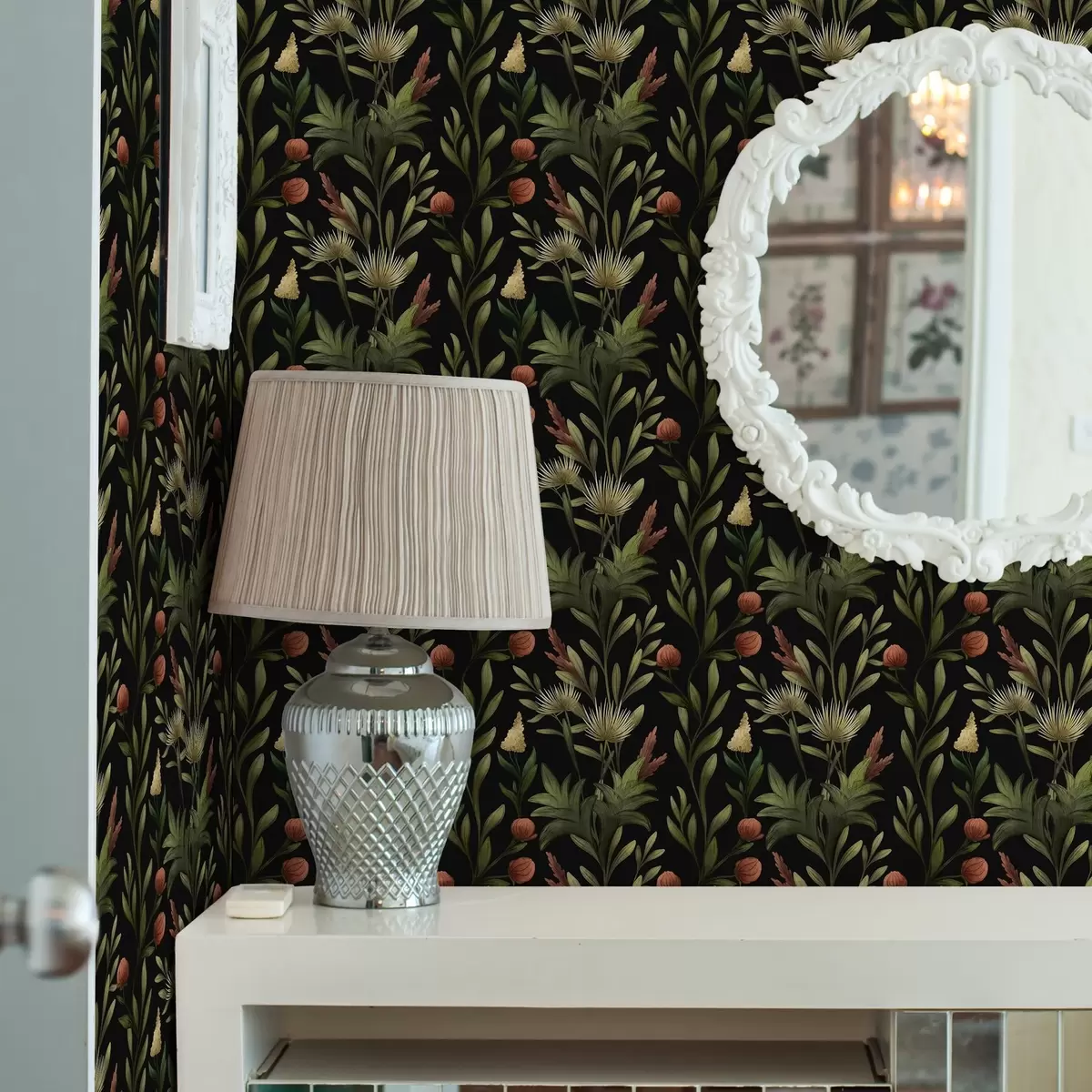 Тапети Високи треви и цветя върху черен, детайлен принт a00620