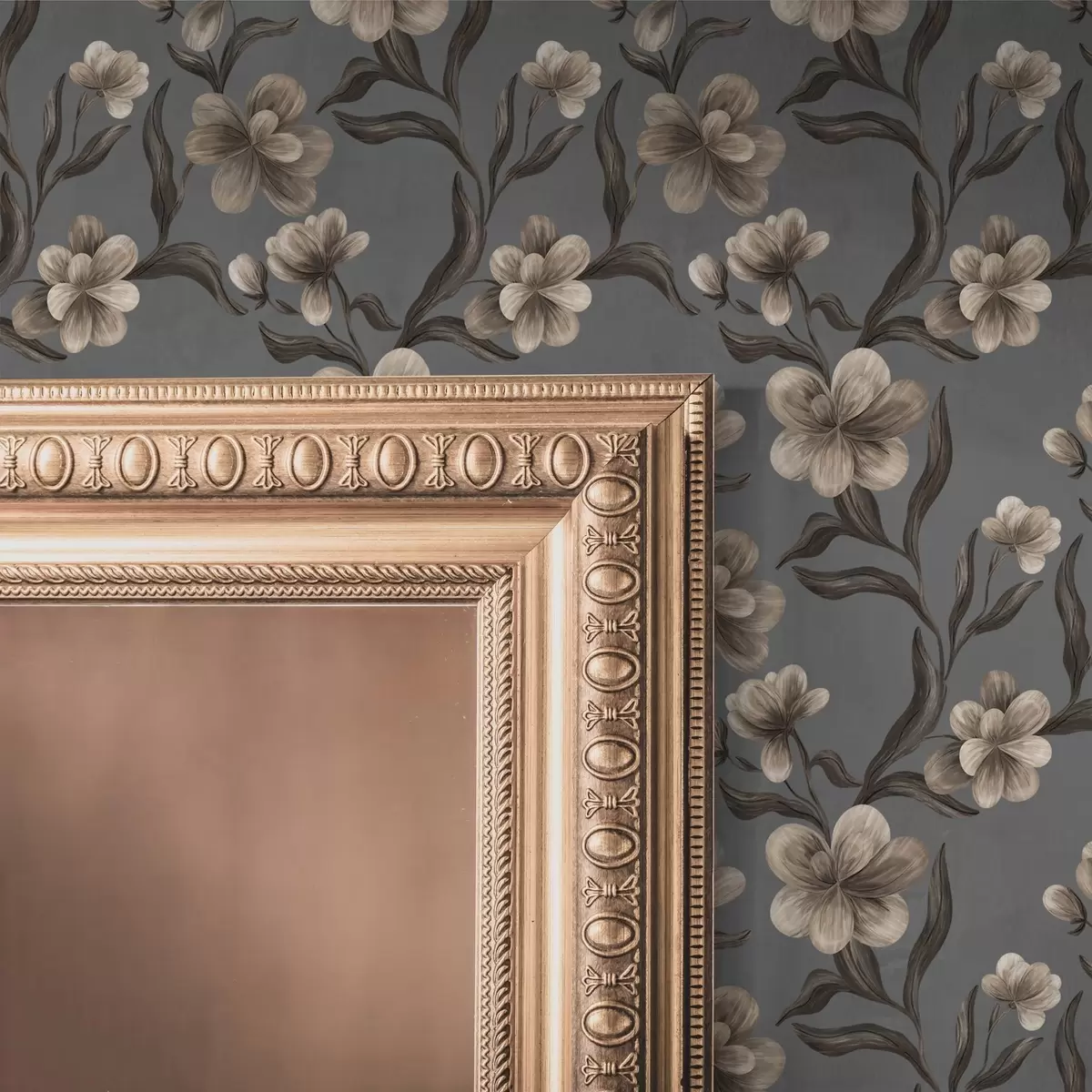 Тапети Бежови цветя на графитно-сив фон a00626v4