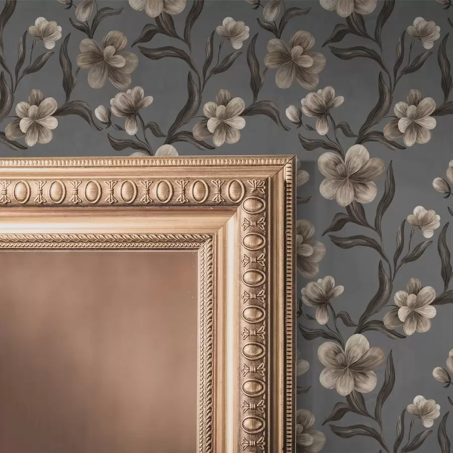 Фототапет Бежови цветя на графитно-сив фон a00626v4