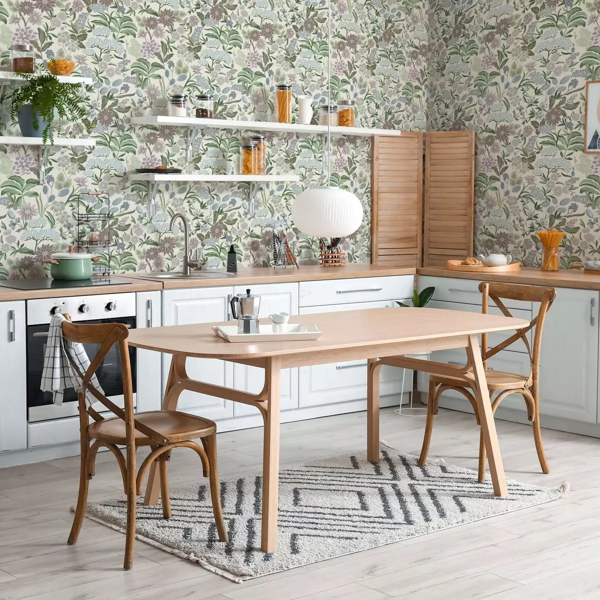 Тапети Пастелни цветя и листа в ментово-синя палитра a00642