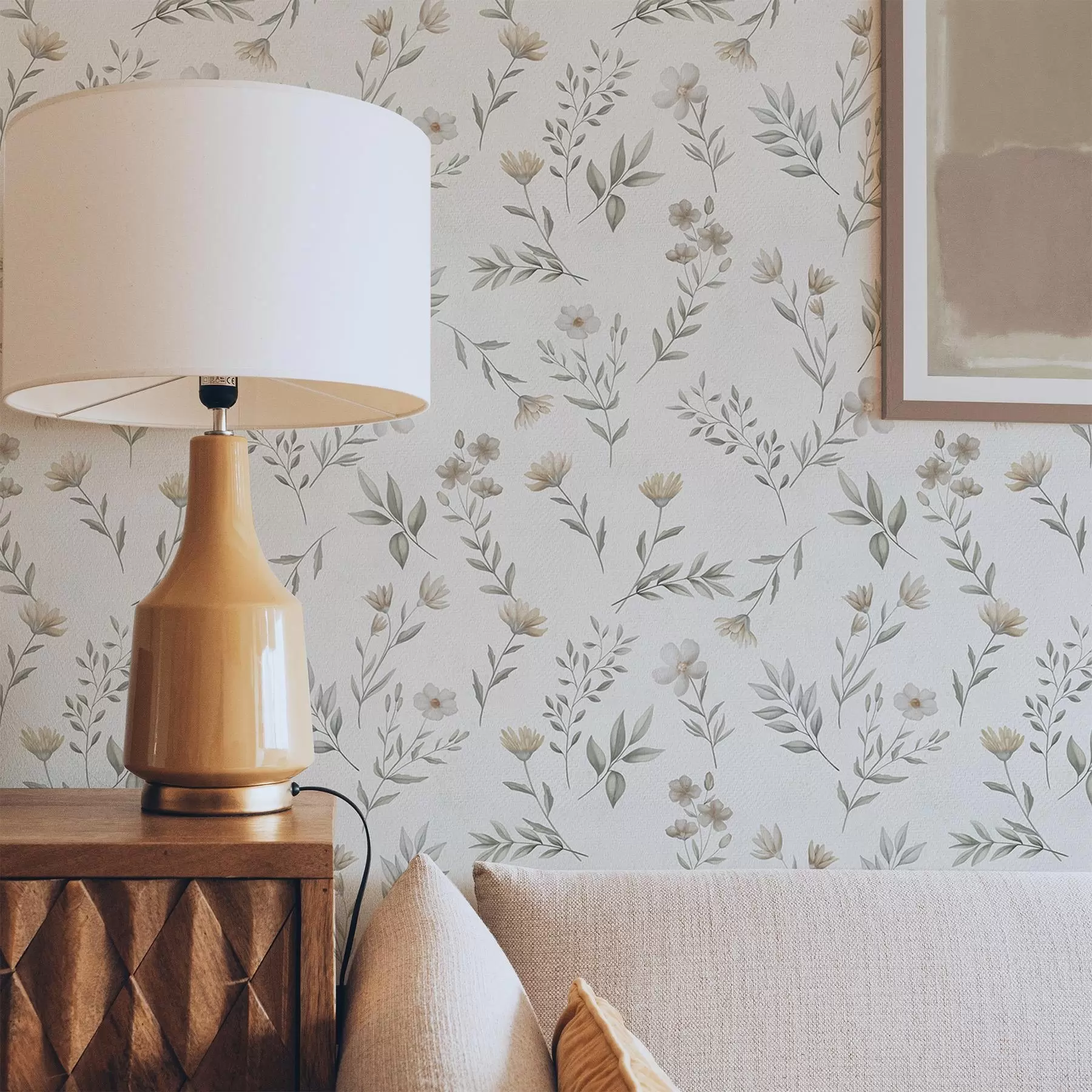 Фототапет Малки акварелни клонки и цветя на светъл фон a00665