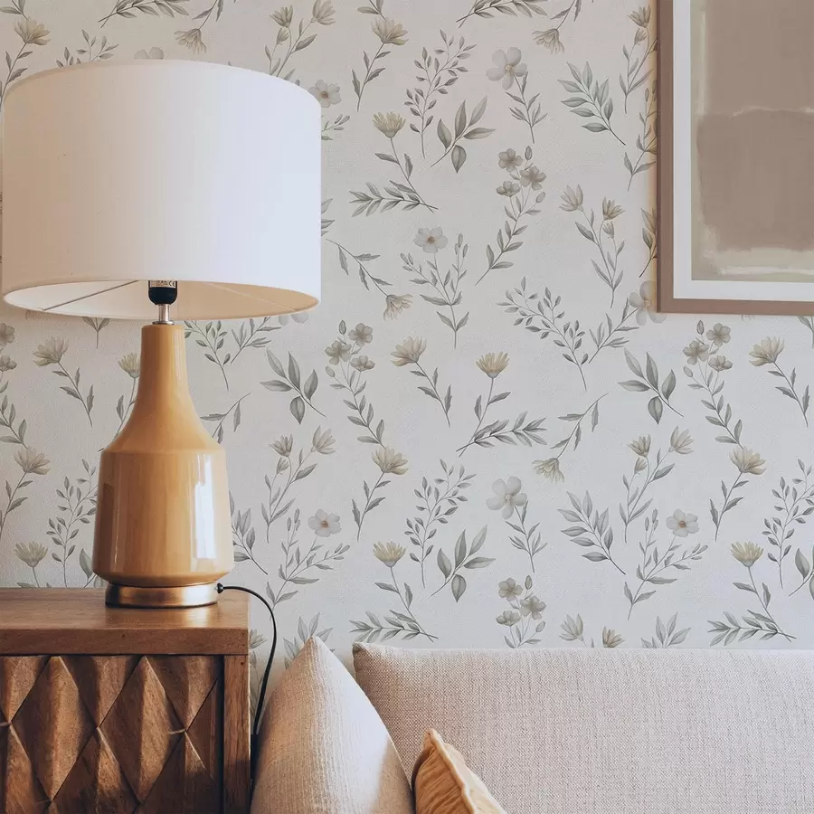 Фототапет Малки акварелни клонки и цветя на светъл фон a00665