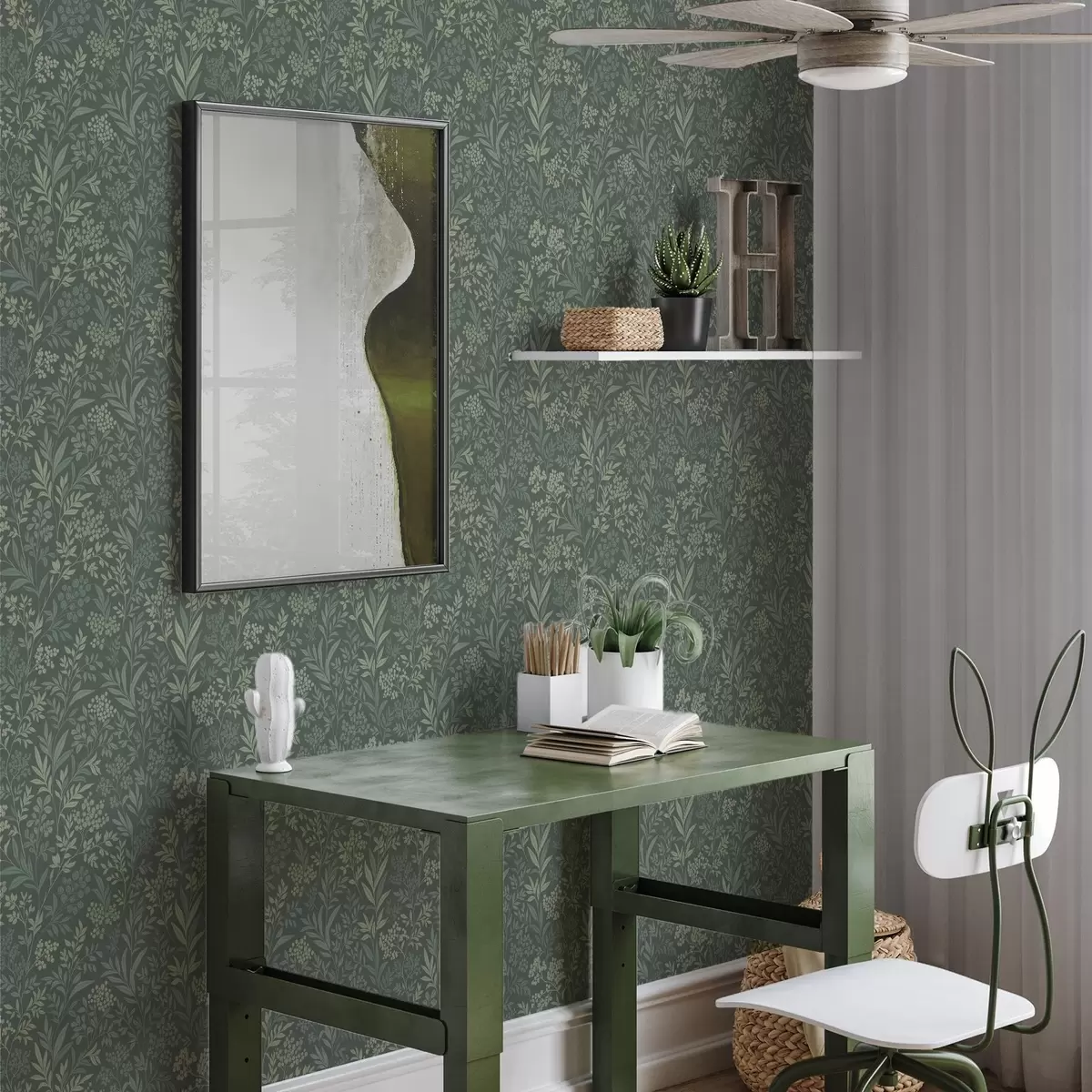 Тапети Смарагдови треви и плодове, фин ботаничен мотив a00740