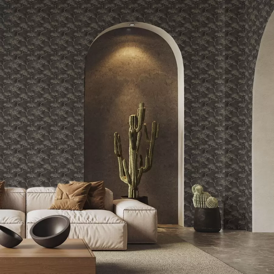 Фототапет Силуети на борове на тъмен фон, мъглива текстура a00742