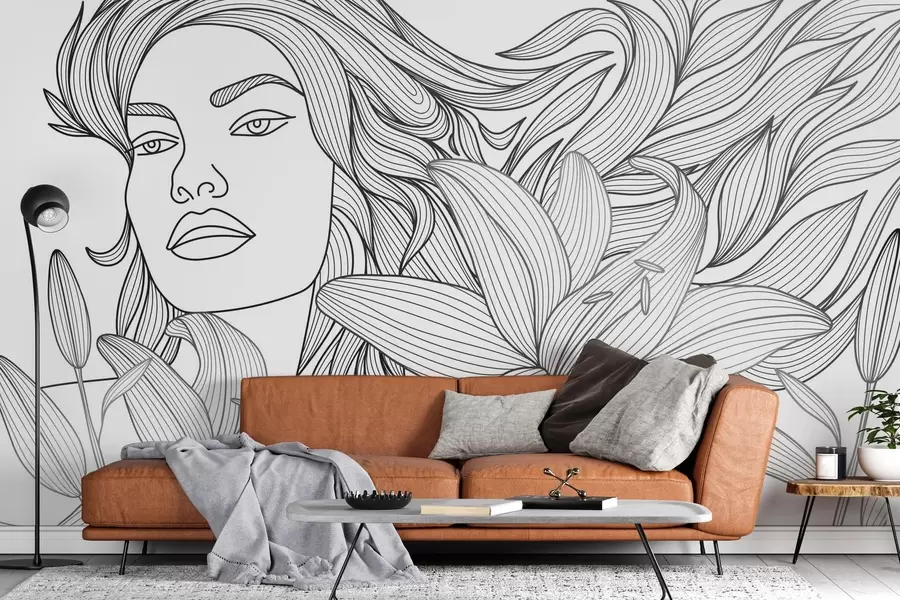 Фототапет Портрет на момиче сред лилии w04689