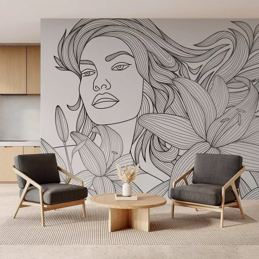 Фототапет Портрет на момиче сред лилии w04689