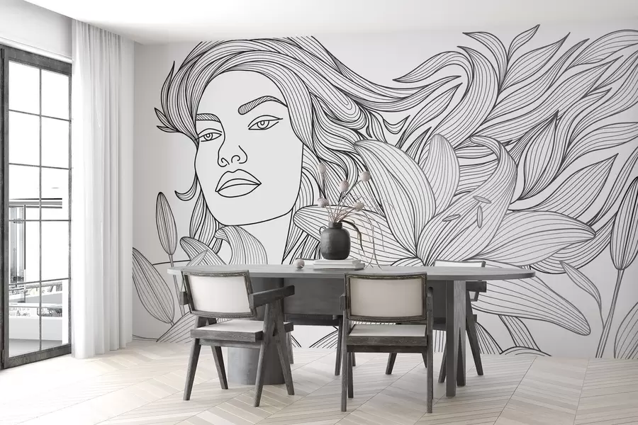 Фототапет Портрет на момиче сред лилии w04689