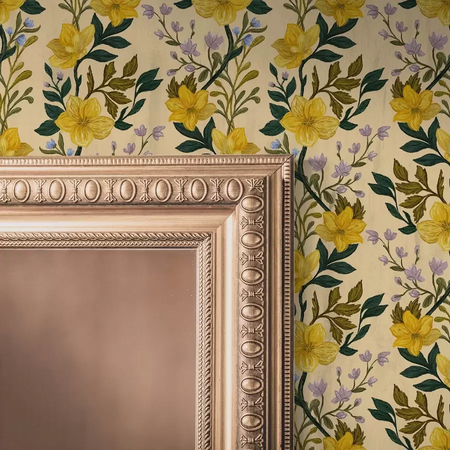 Фототапет Жълти цветя във вертикални гирлянди на кремав фон a00632