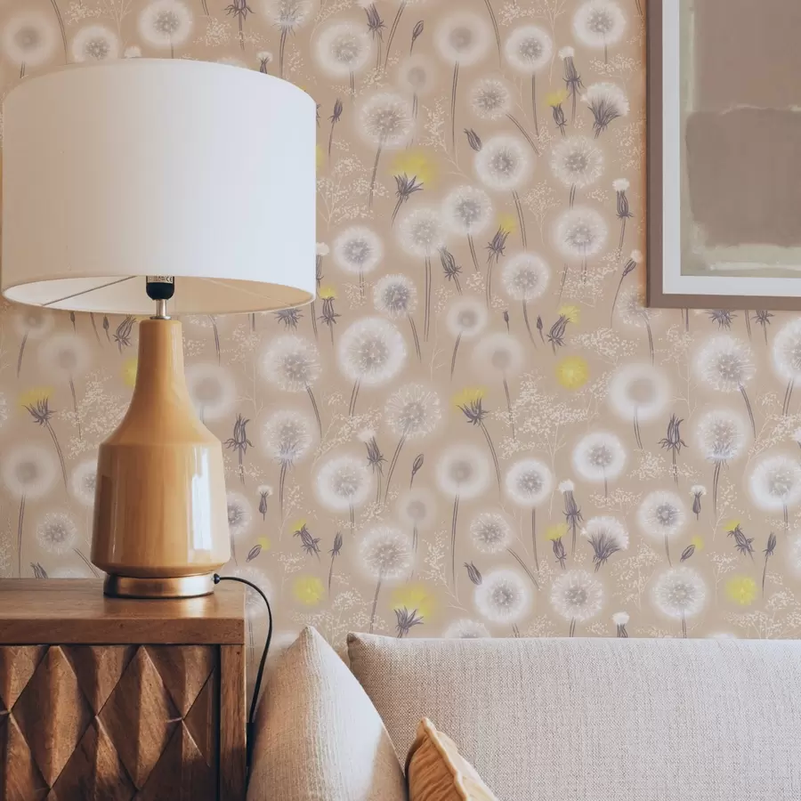 Фототапет Лютици и семена на прасковен фон a00790v1