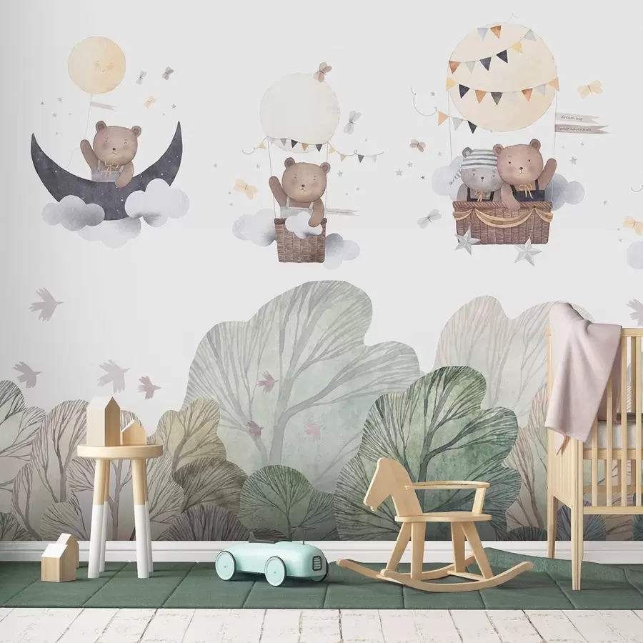 Фототапет Балони в акварелен стил с мечета над гората w09437