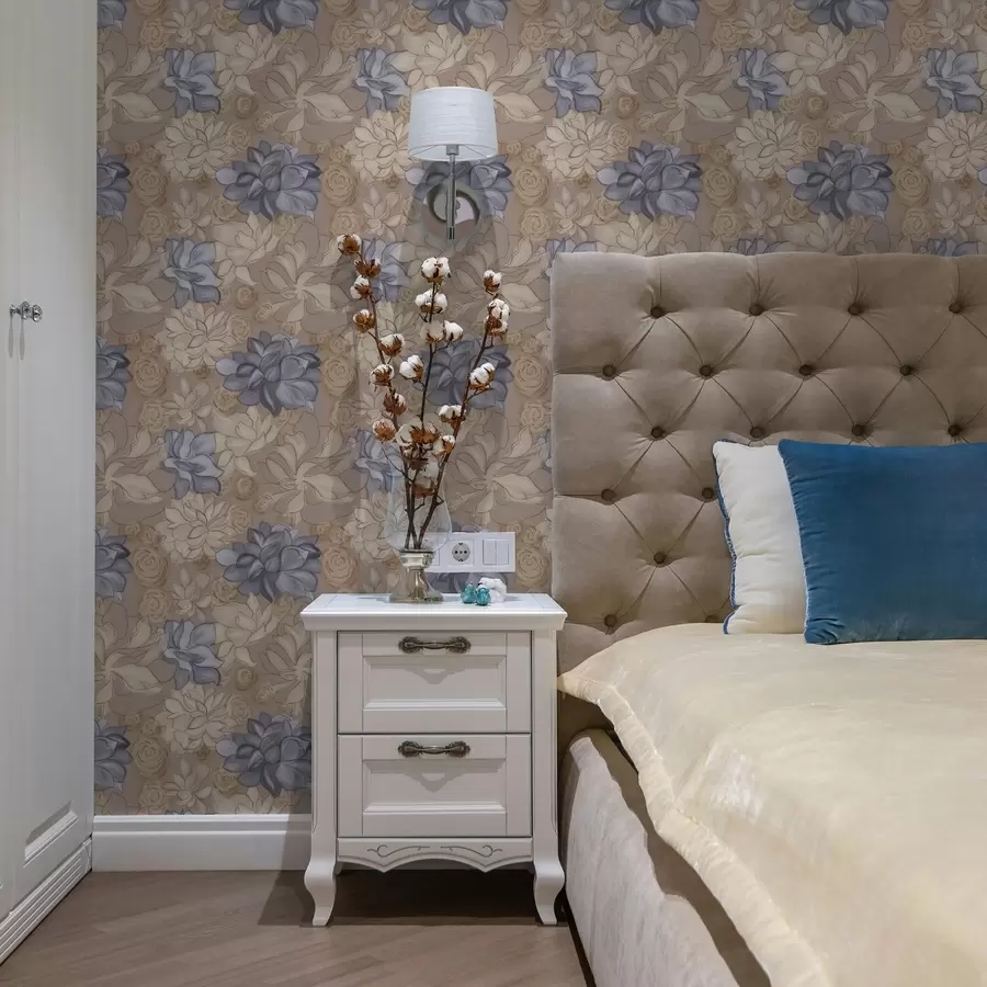 Фототапет Крем и сини цветя на топъл бежов фон a00634v1