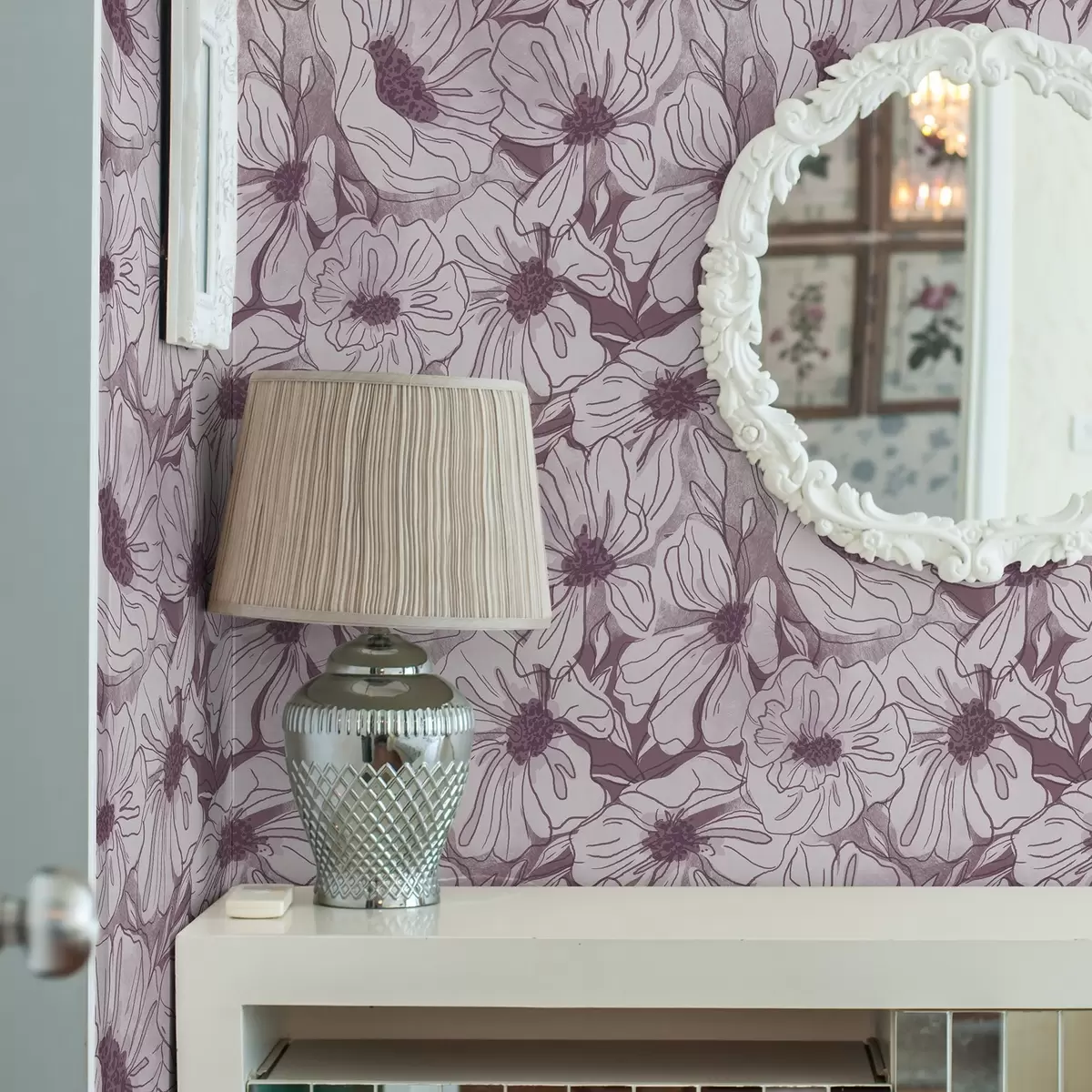 Тапети Линейни цветя в прохладна лилаво-розова палитра a00636v1