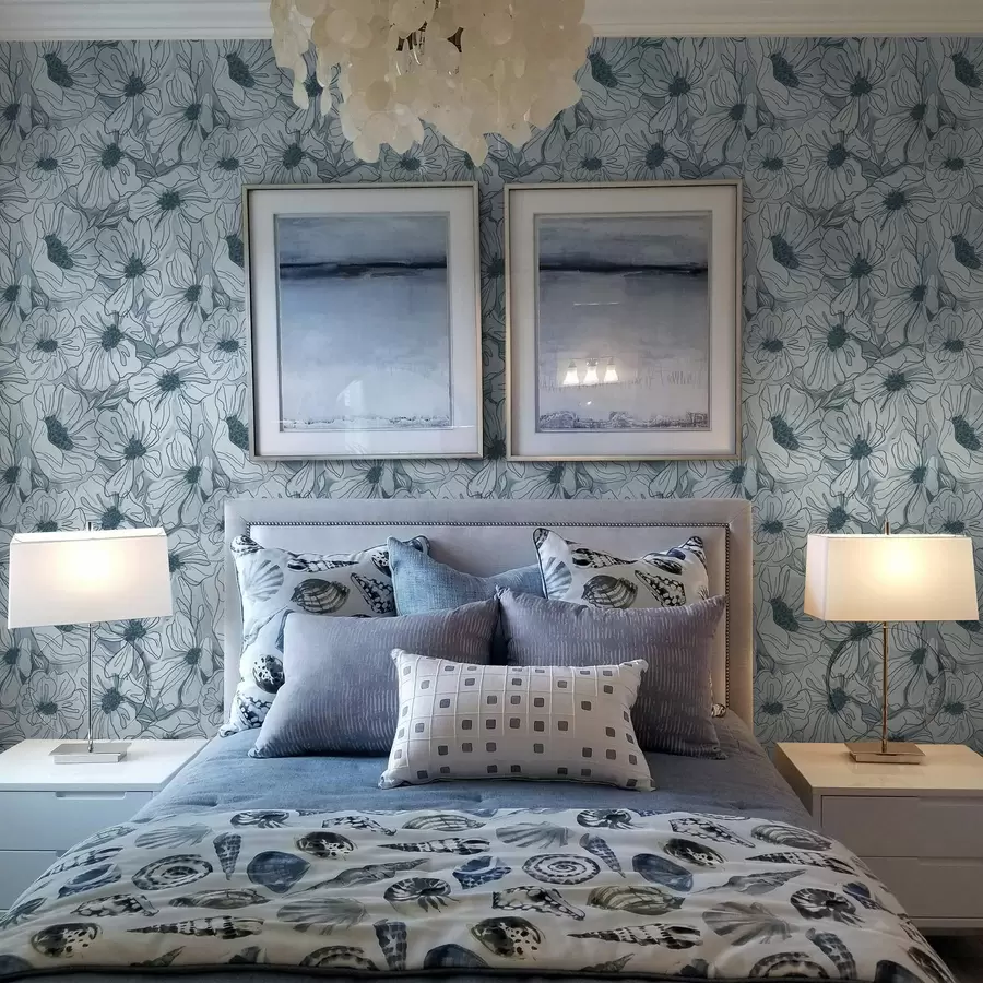 Фототапет Линейни цветя в хладна сиво-синя палитра a00636v2