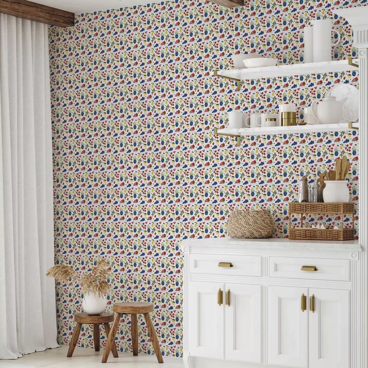 Тапети Ярък плодово-ботанически мотив на бял фон a00637v1