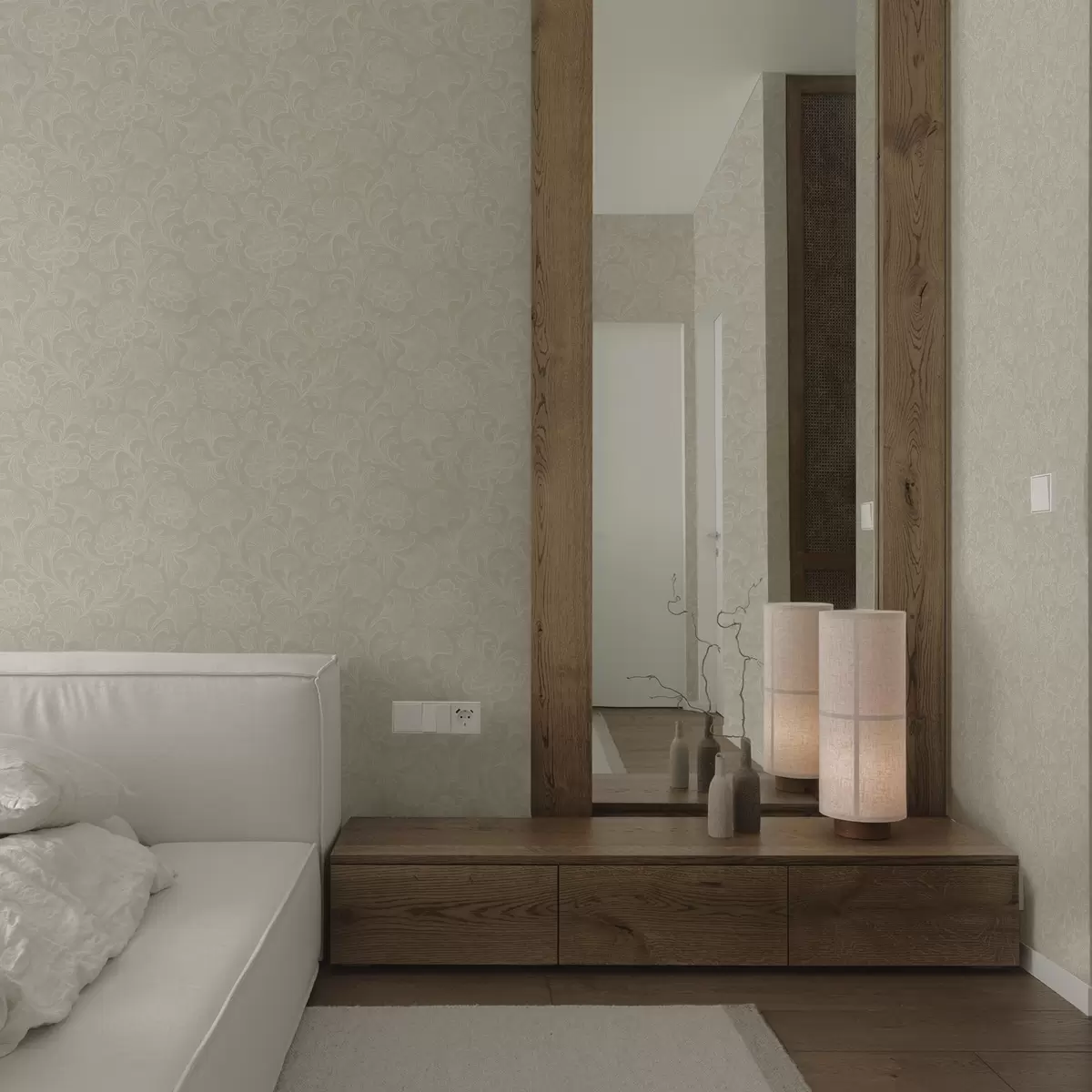 Тапети Светлинен мотив с гинко и божури a00700