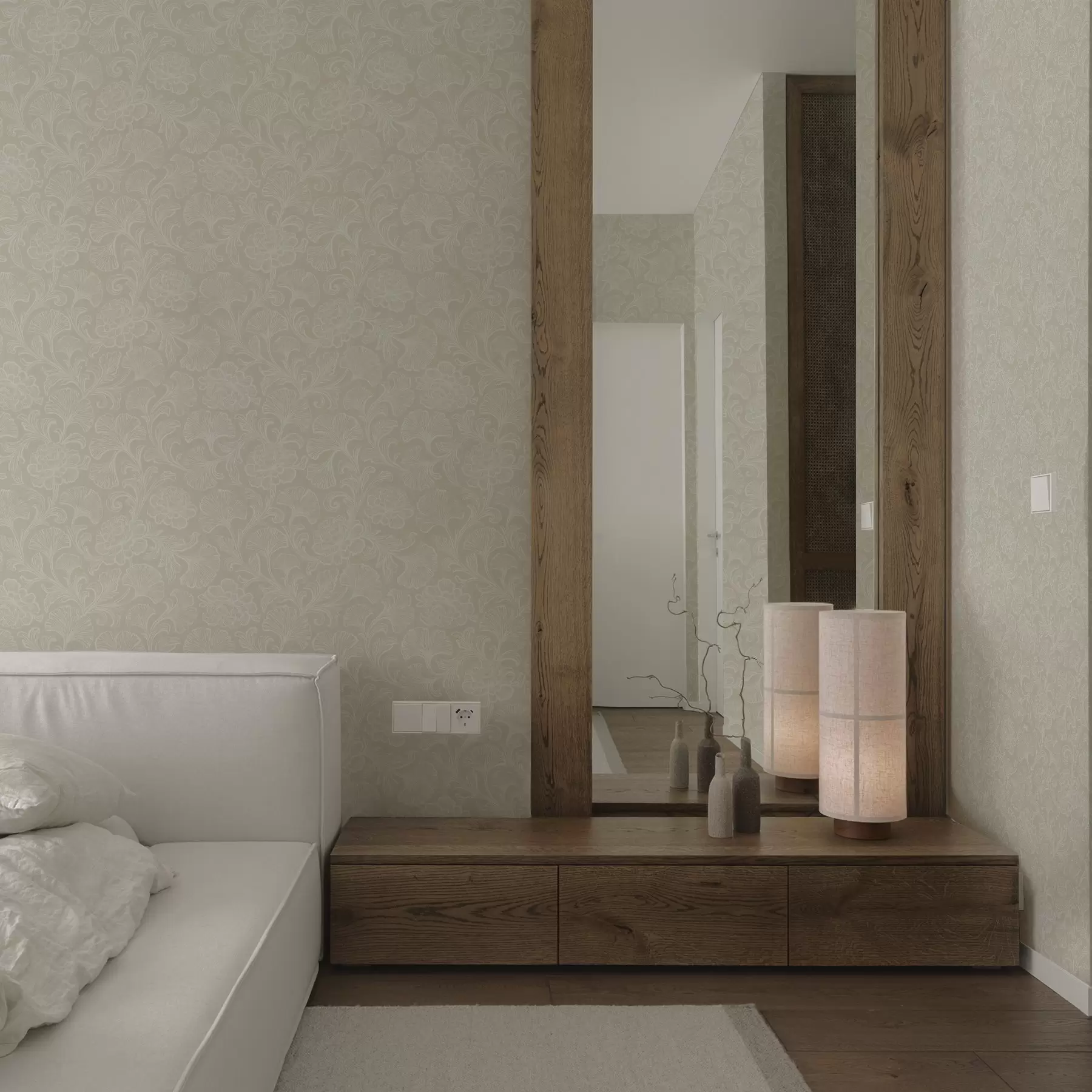 Фототапет Светлинен мотив с гинко и божури a00700