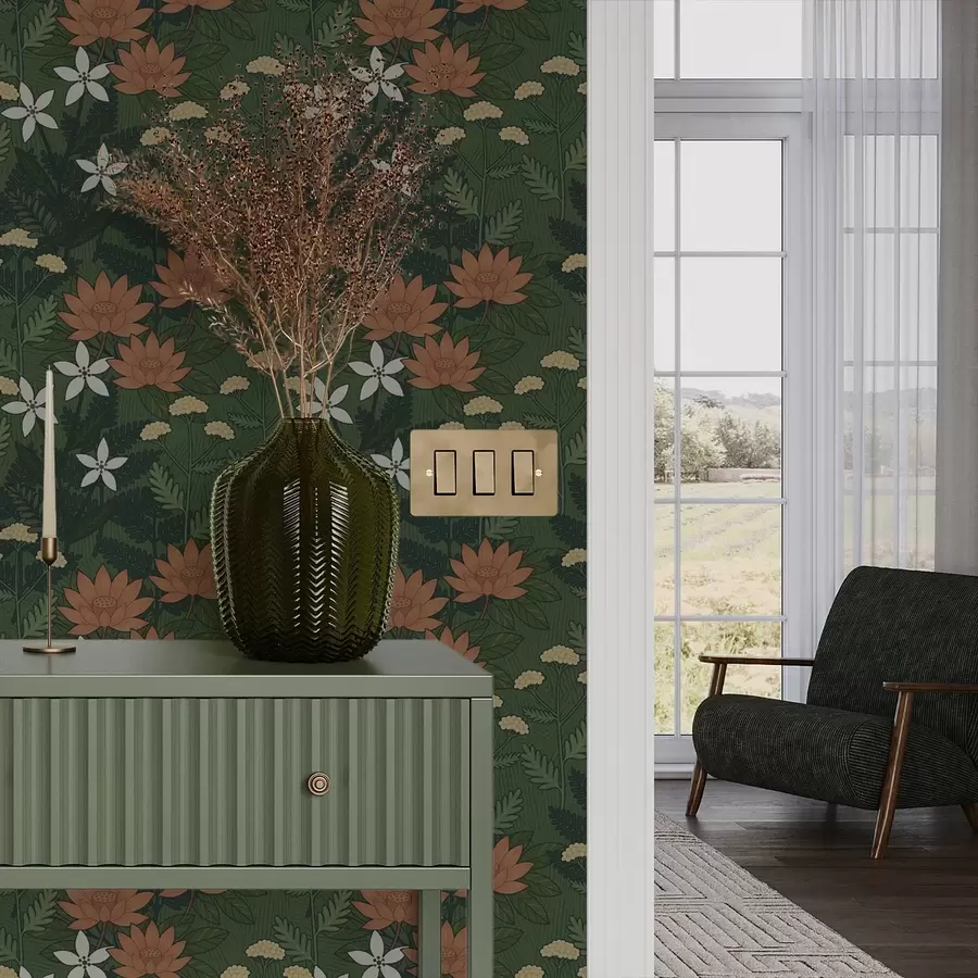 Фототапет Големи цветя сред зелена листа, декоративна композиция a00708