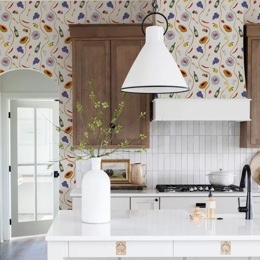 Фототапет Бутилки, папая, лимони и подправки на светъл фон a00802