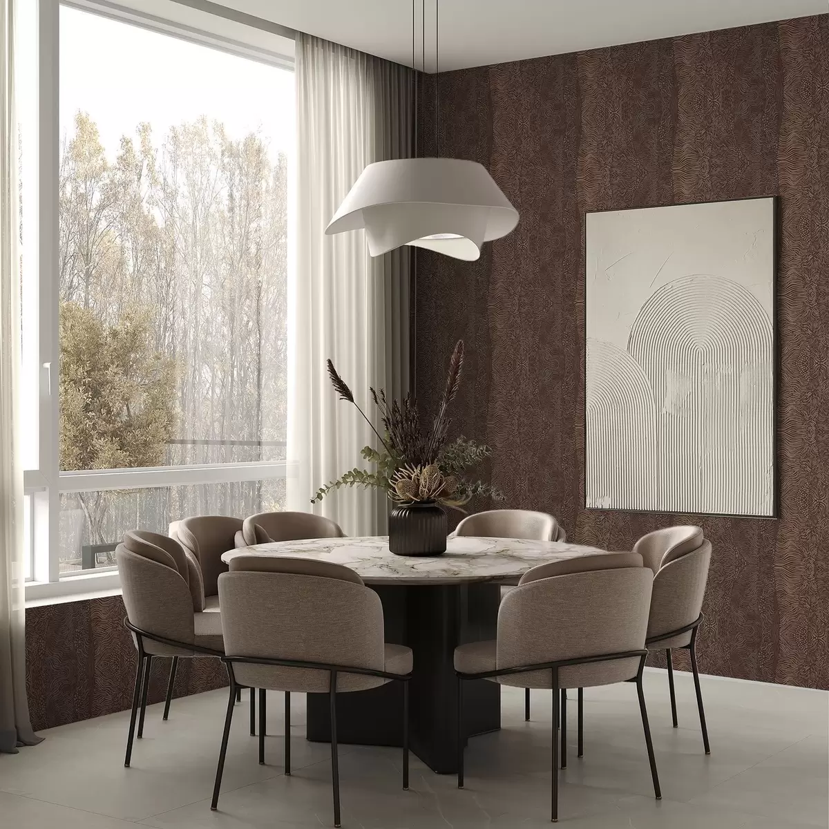 Тапети Вълнообразен абстрактен мотив в топли кафяви тонове a00804v1