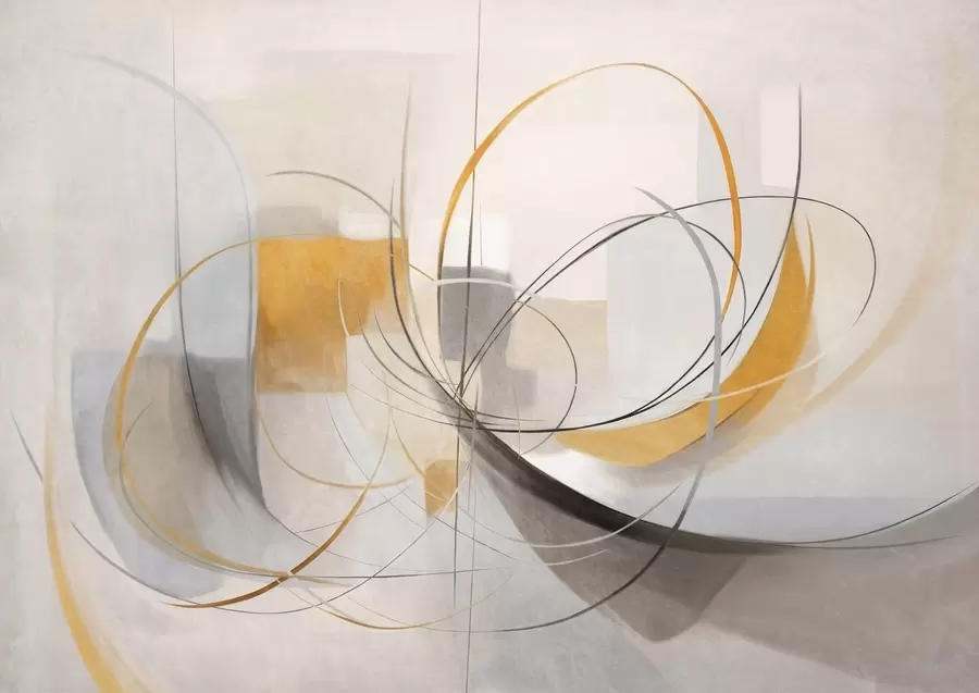 Фототапет Абстрактен текстуриран модерен стил на рисуване с извити линии и геометрични форми в нюанси на сиво, бяло и оранжево w09476