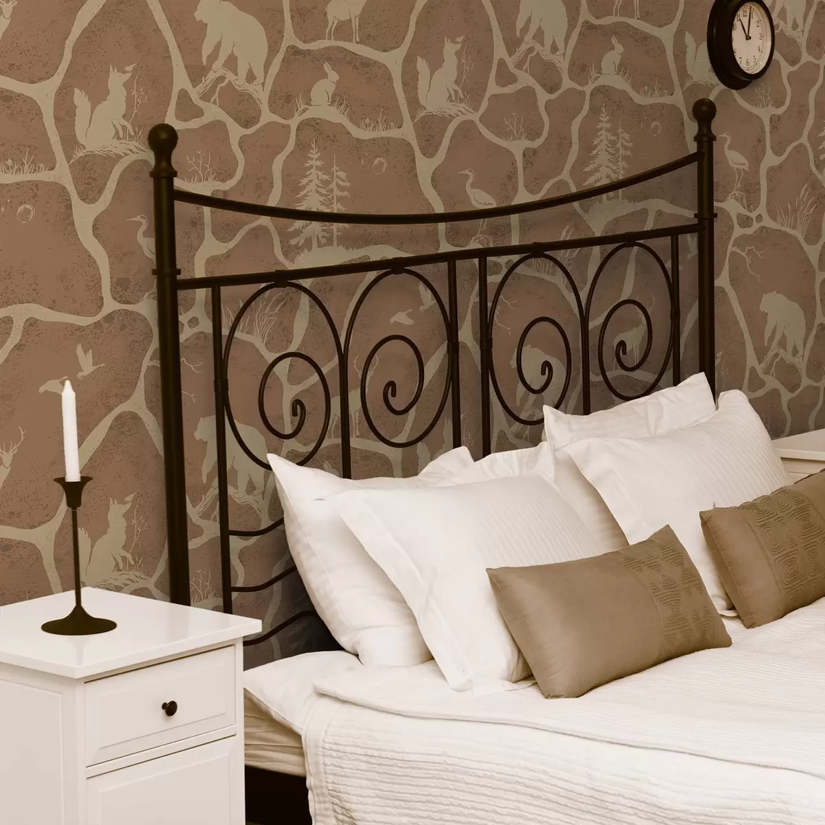 Тапети Силуети на животни и дървета в естествен пейзаж с каменна текстура a00727