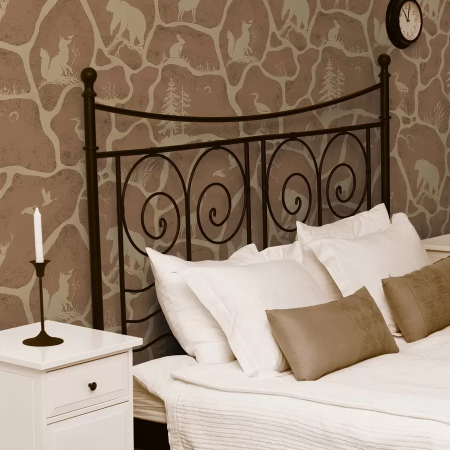 Фототапет Силуети на животни и дървета в естествен пейзаж с каменна текстура a00727