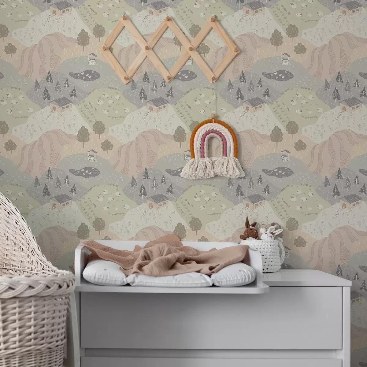 Тапети Приказна провинция с дървета, гъски и овце a00728