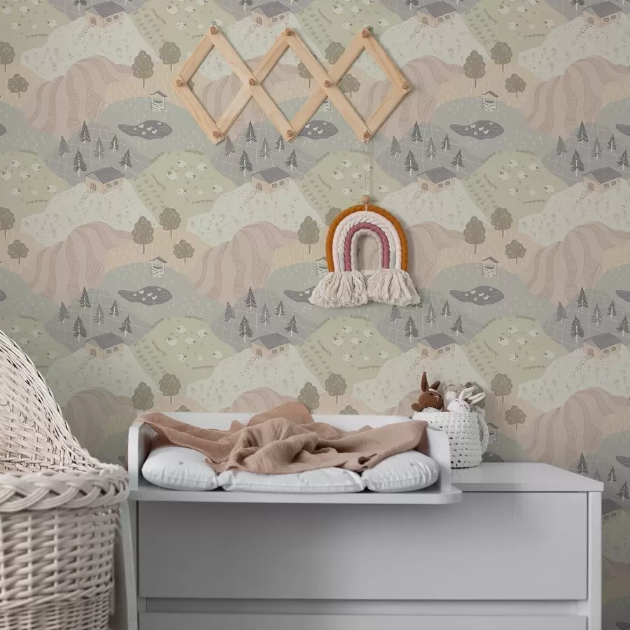 Фототапет Приказна провинция с дървета, гъски и овце a00728