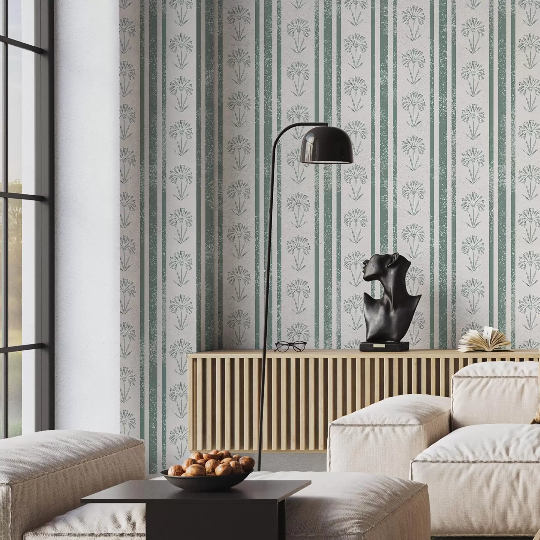 Фототапет Лента с мотив от цветя в зелени нюанси a00732