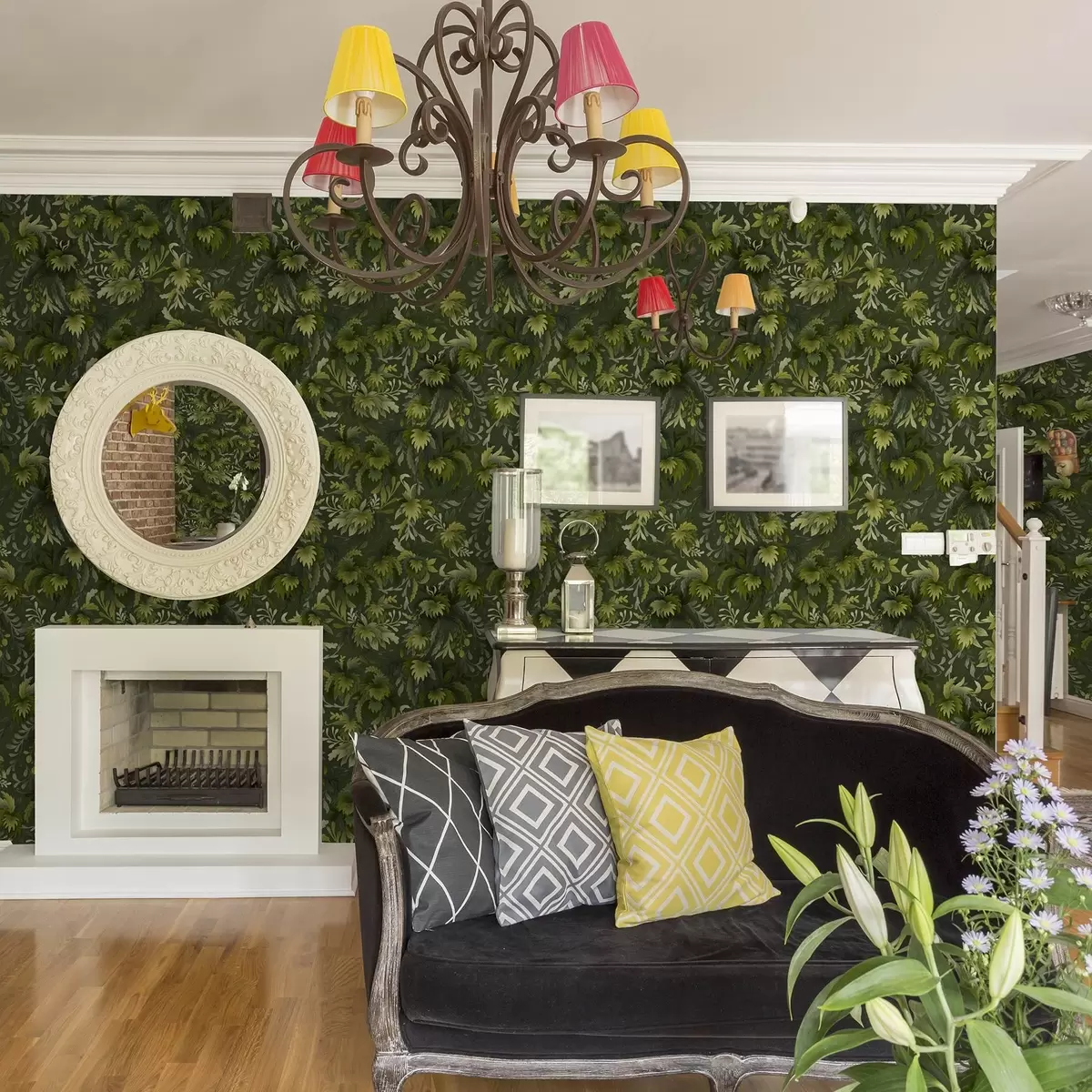 Тапети Гъста зелена листа на тъмнозелен фон a00805