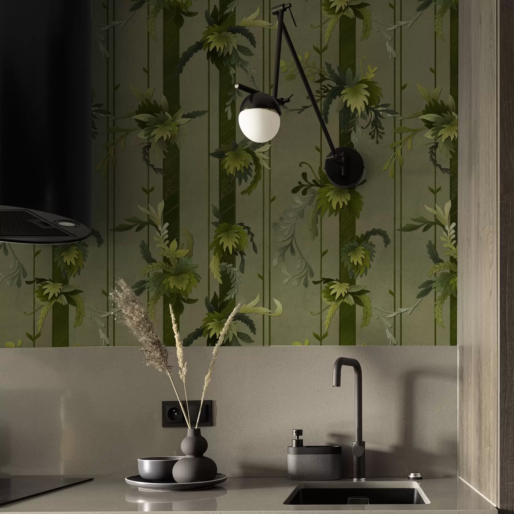 Фототапет Лозови листа и гроздове в светлозелени акварелни тонове a00807