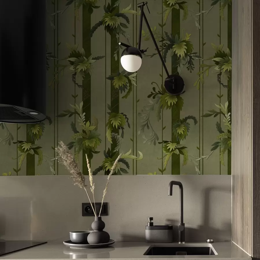 Фототапет Лозови листа и гроздове в светлозелени акварелни тонове a00807