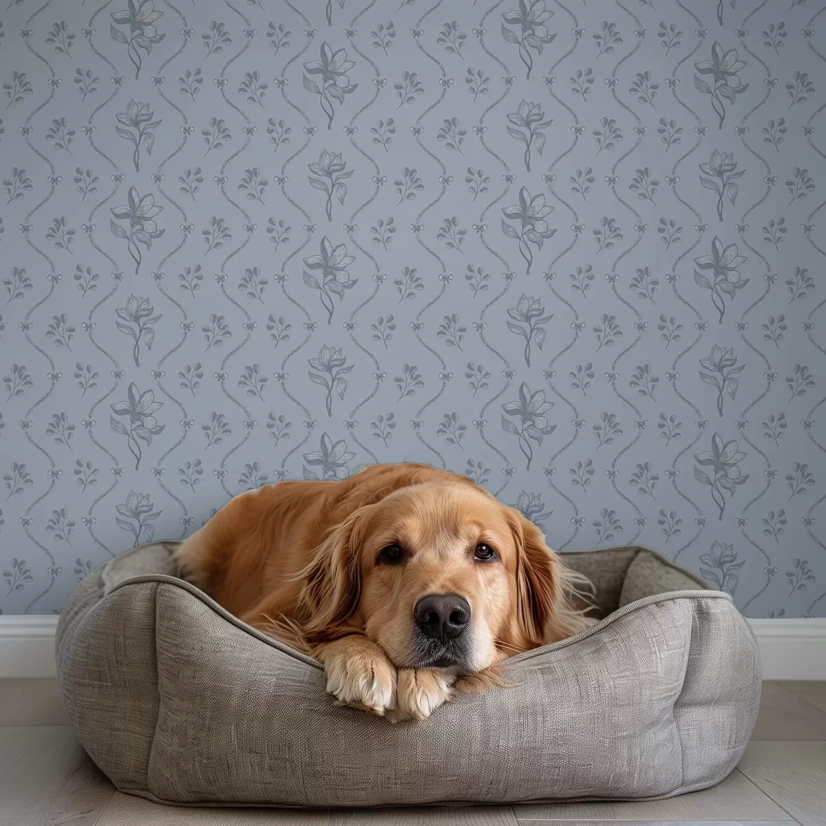 Тапети Малки цветя и панделки в сиво-синя палитра a00808v2