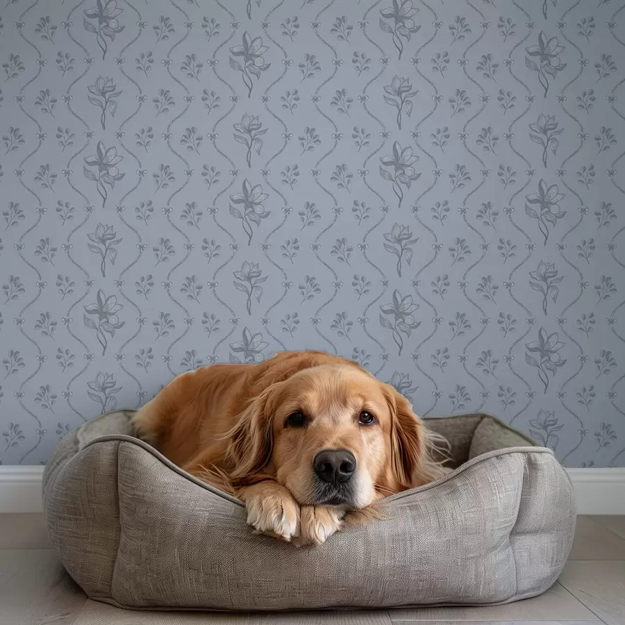 Фототапет Малки цветя и панделки в сиво-синя палитра a00808v2