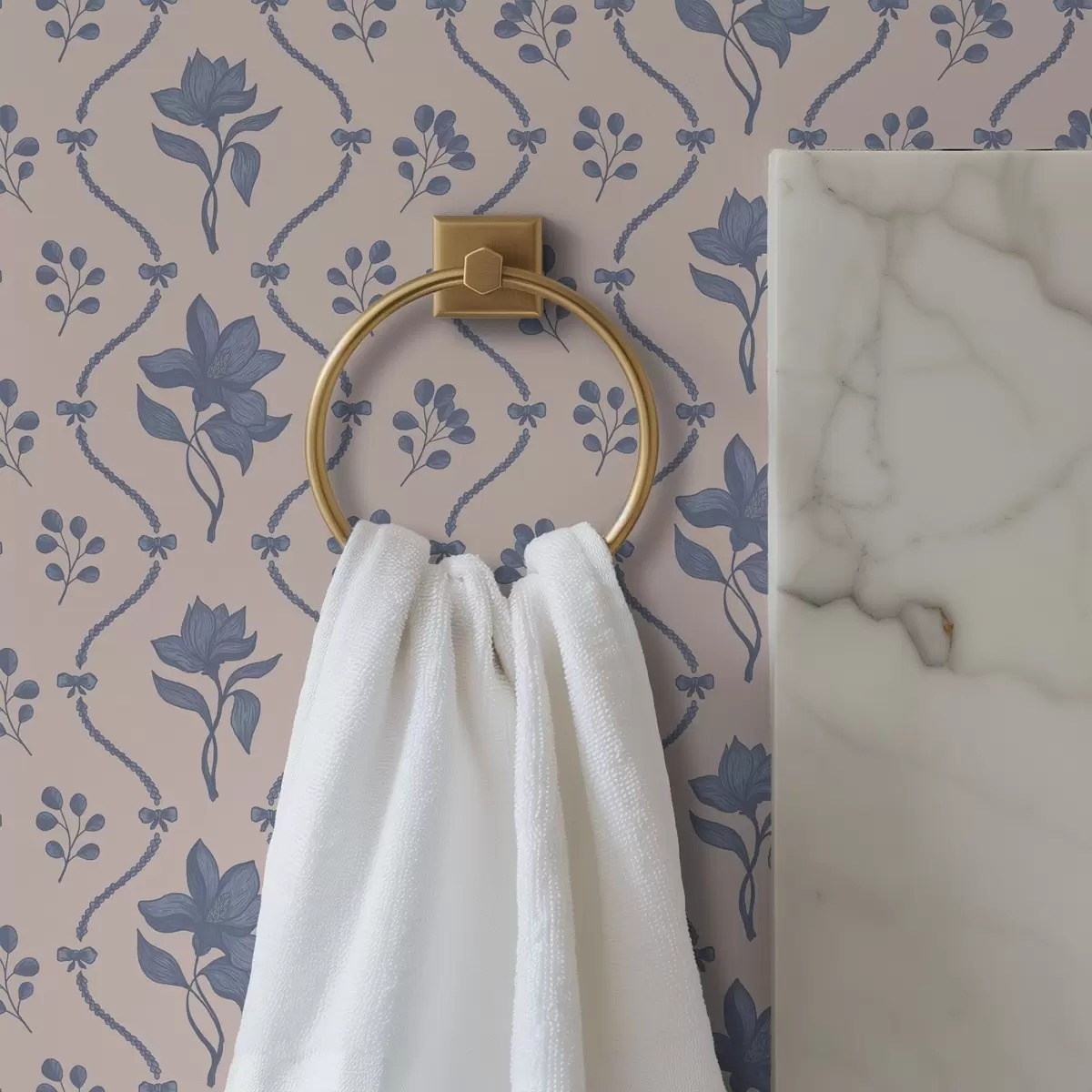 Тапети Малки цветя и панделки в сини и розови нюанси a00808v3