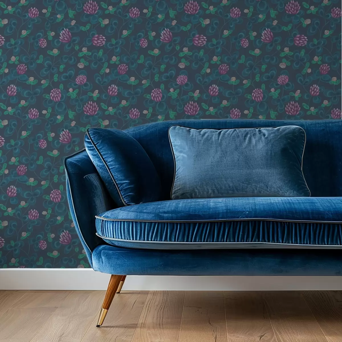 Тапети Детелина с лилави цветя на тъмно син фон a00836