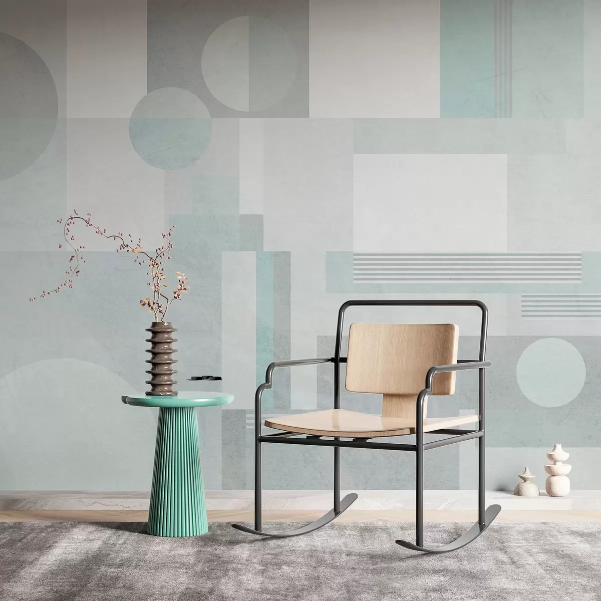 Фототапет абстрактна геометрия в сиво-зелени тонове w04635v3