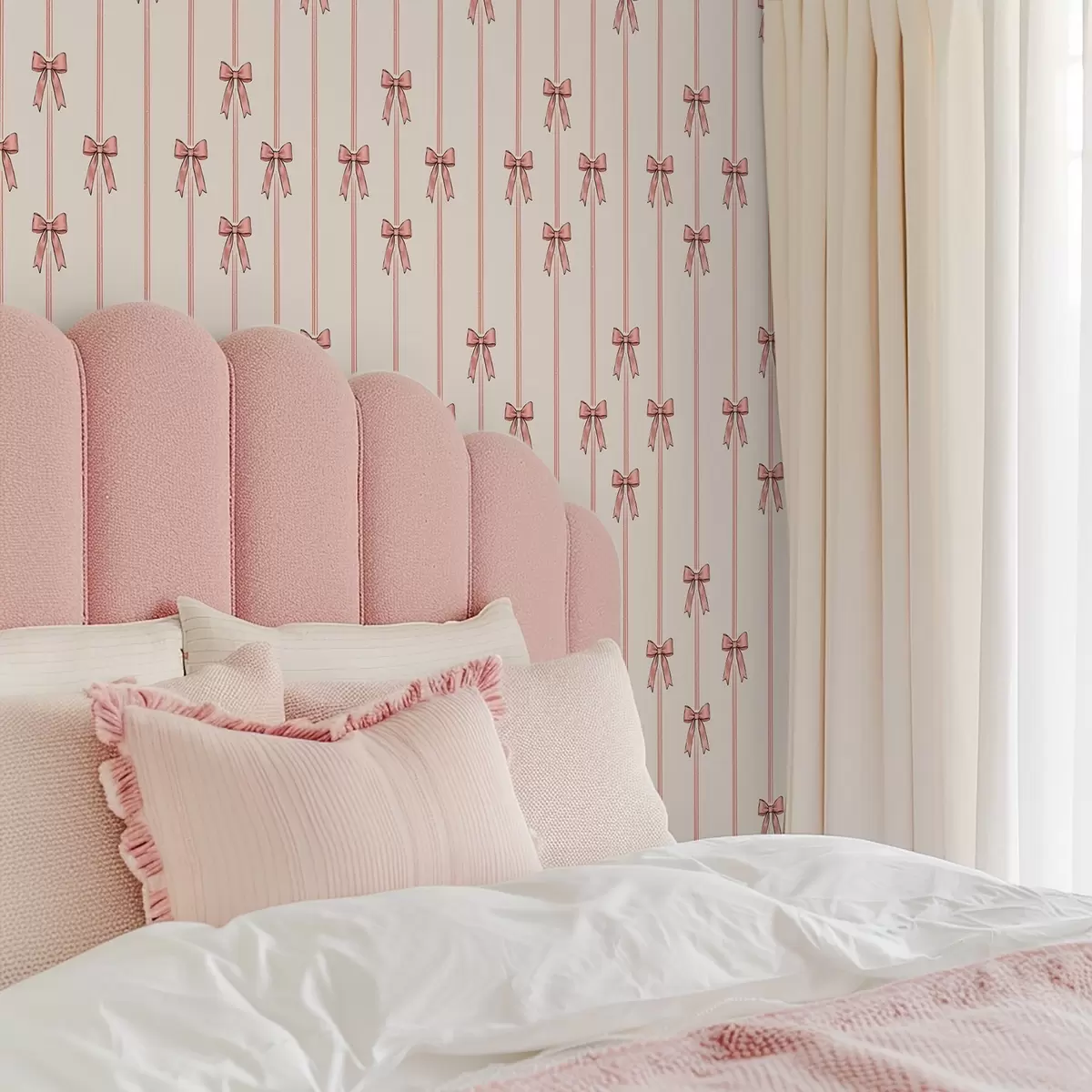 Тапети Вертикални панделки с панделки, фон в цвят слонова кост a00653