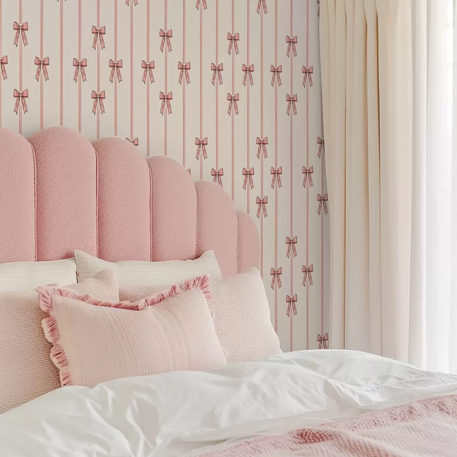 Фототапет Вертикални панделки с панделки, фон в цвят слонова кост a00653