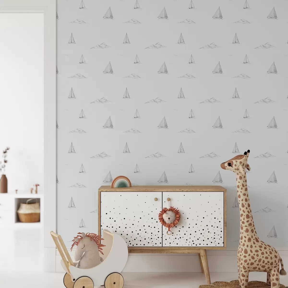 Тапети Нарисувайте яхти и острови на хладен сиво-син фон a00654