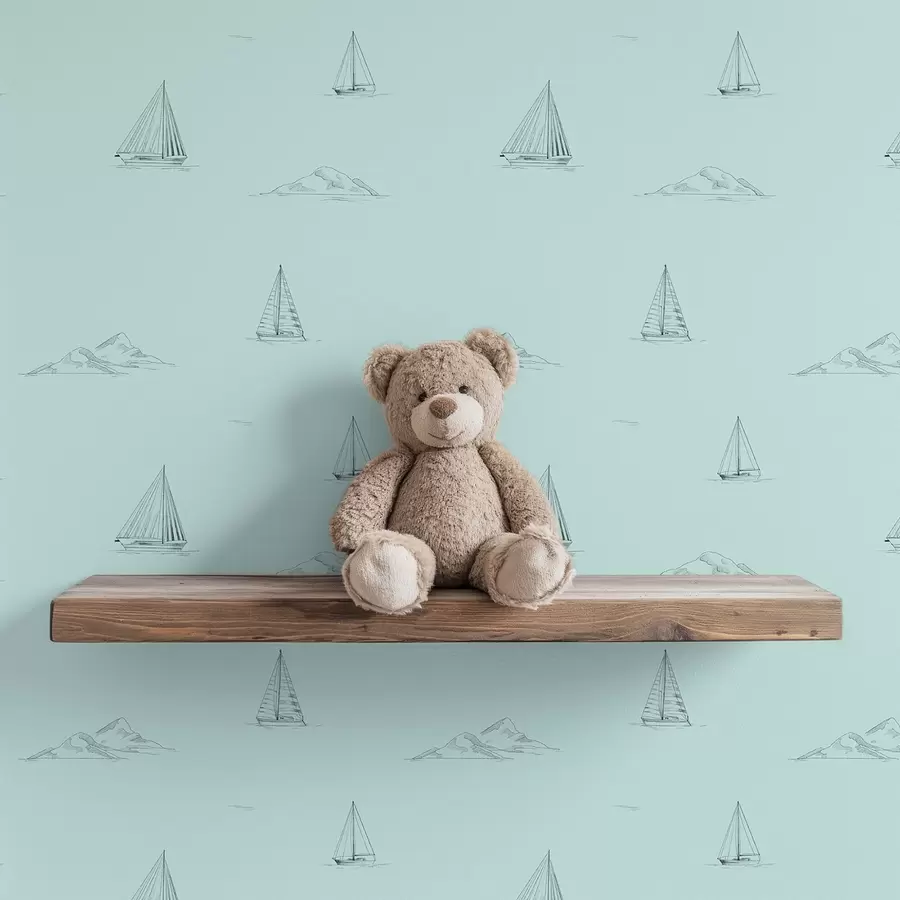 Фототапет Скицирайте яхти и острови, ментовозелен фон a00654v4