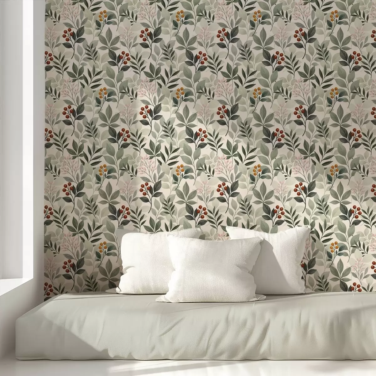 Тапети Листа с плодове, светъл фон a00713