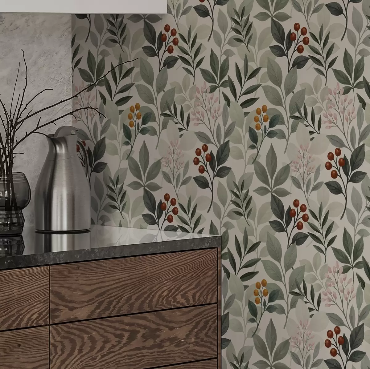 Тапети Листа с плодове, светъл фон a00713