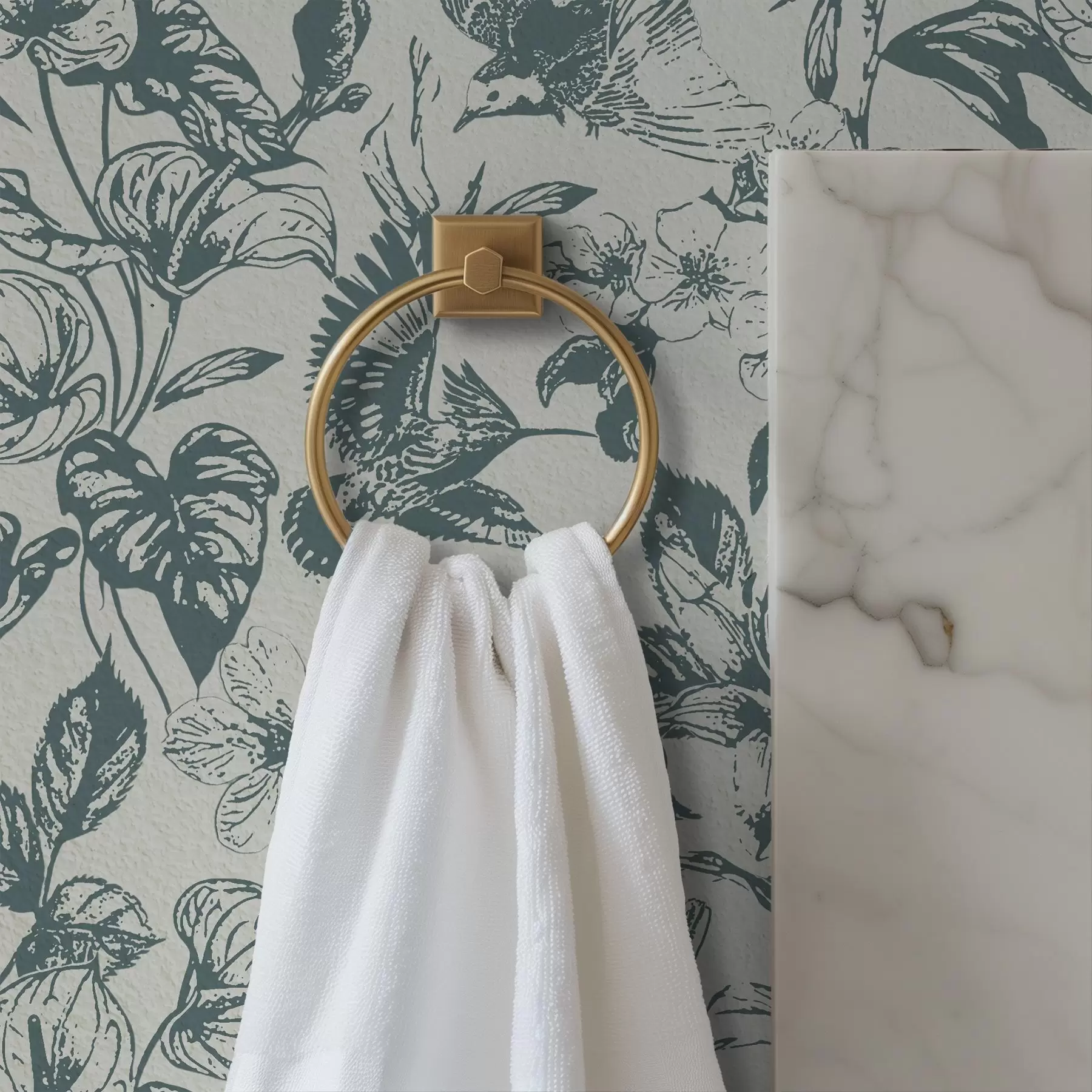 Фототапет Монохромен флорален орнамент с птици a00737