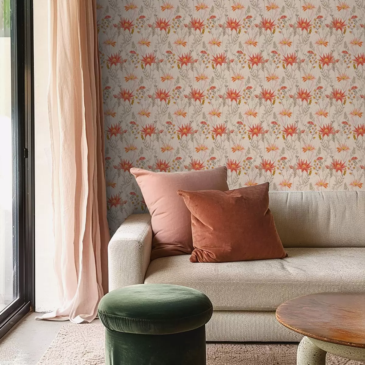 Тапети Диви цветя в топли тонове на бежов фон a00751