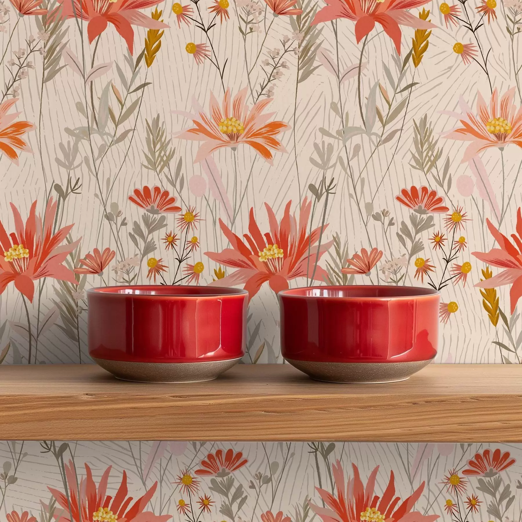 Фототапет Диви цветя в топли тонове на бежов фон a00751