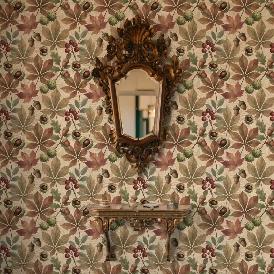 Фототапет Есенни листа, жълъди и плодове на бежов фон a00754