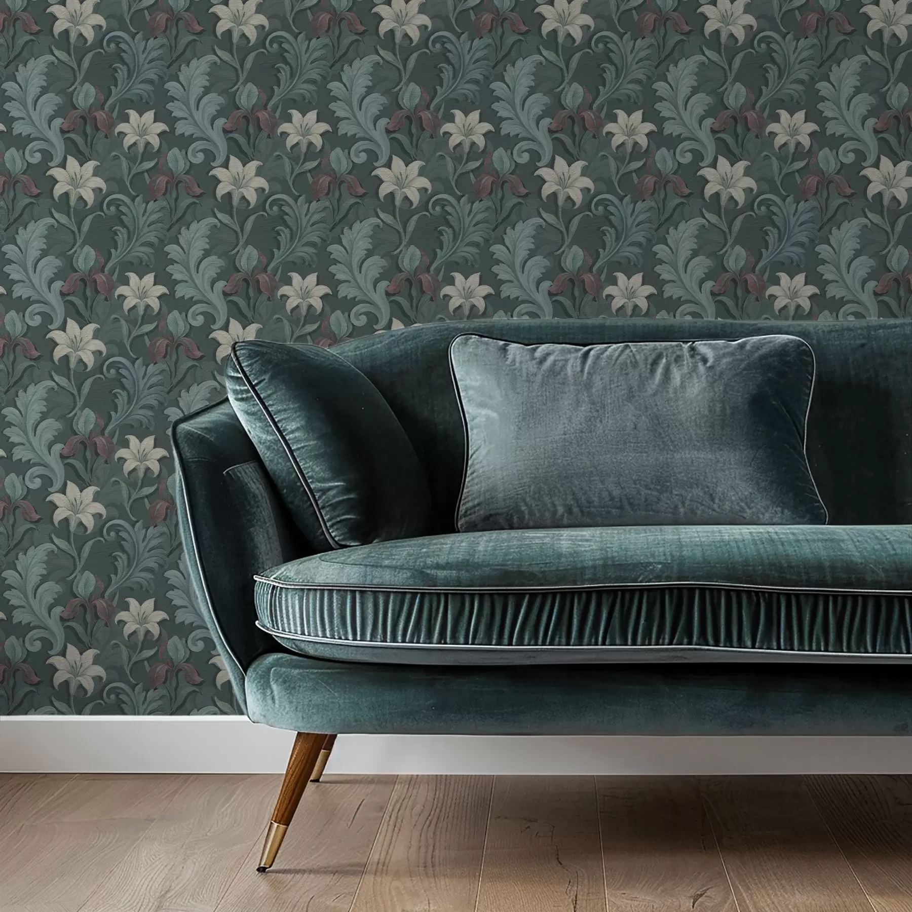 Фототапет Тъмнозелен фон с ириси и декоративни листа a00755